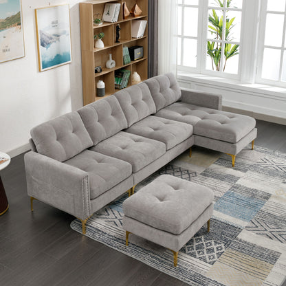 Convertible Sectional Sofa Couch With Movable Ottoman - Light Gray