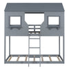 Twin Over Twin Bunk Bed With Roof, Window, Guardrail, Ladder - Gray