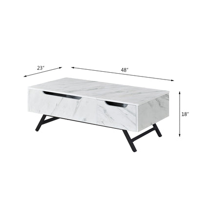 Throm - Faux Marble Grain Coffee Table With Lift Top - White
