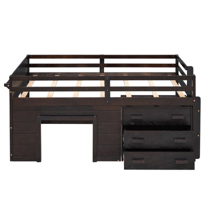 Twin Size Loft Bed With Cabinet And Shelf - Espresso