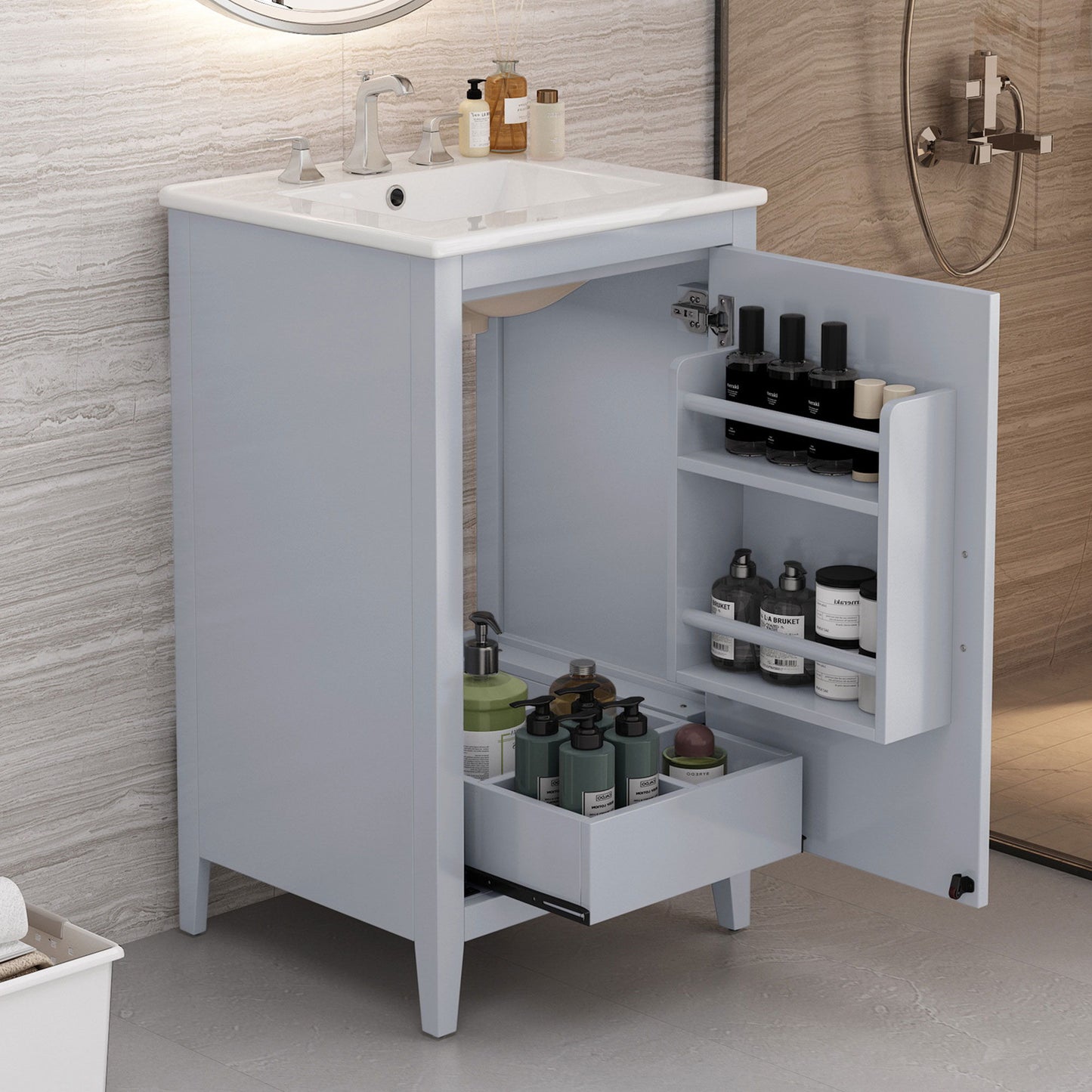 Modern 20.3" Bathroom Vanity With Sink And Functional Storage - Gray