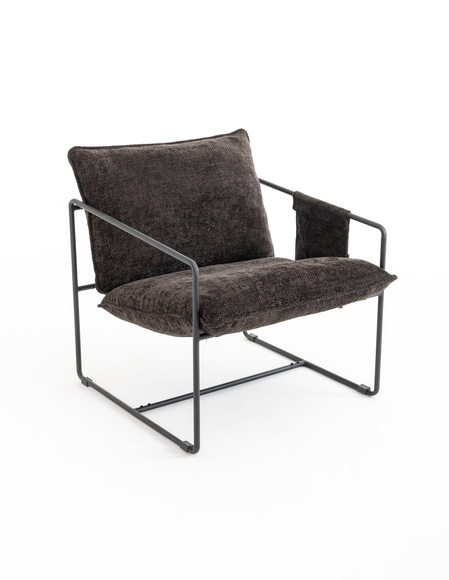 Upholstered Hanging Armchair With Arm Pocket Metal Frame (Set of 2), Crushed Foam Cushions And Skin-Friendly Braid For Living Room And Bedroom - Dark Gray