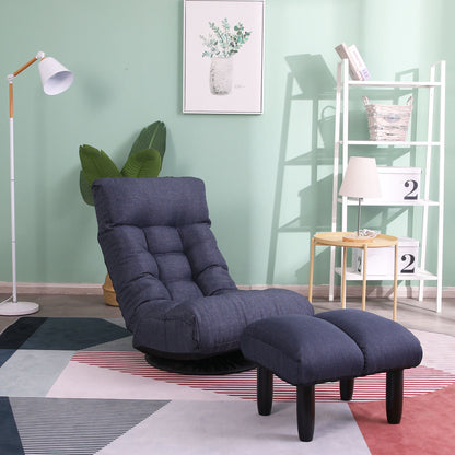 Adjustable Japanese Reclining Floor Chair Sofa With Metal Frame For Living Room & Balcony - Navy