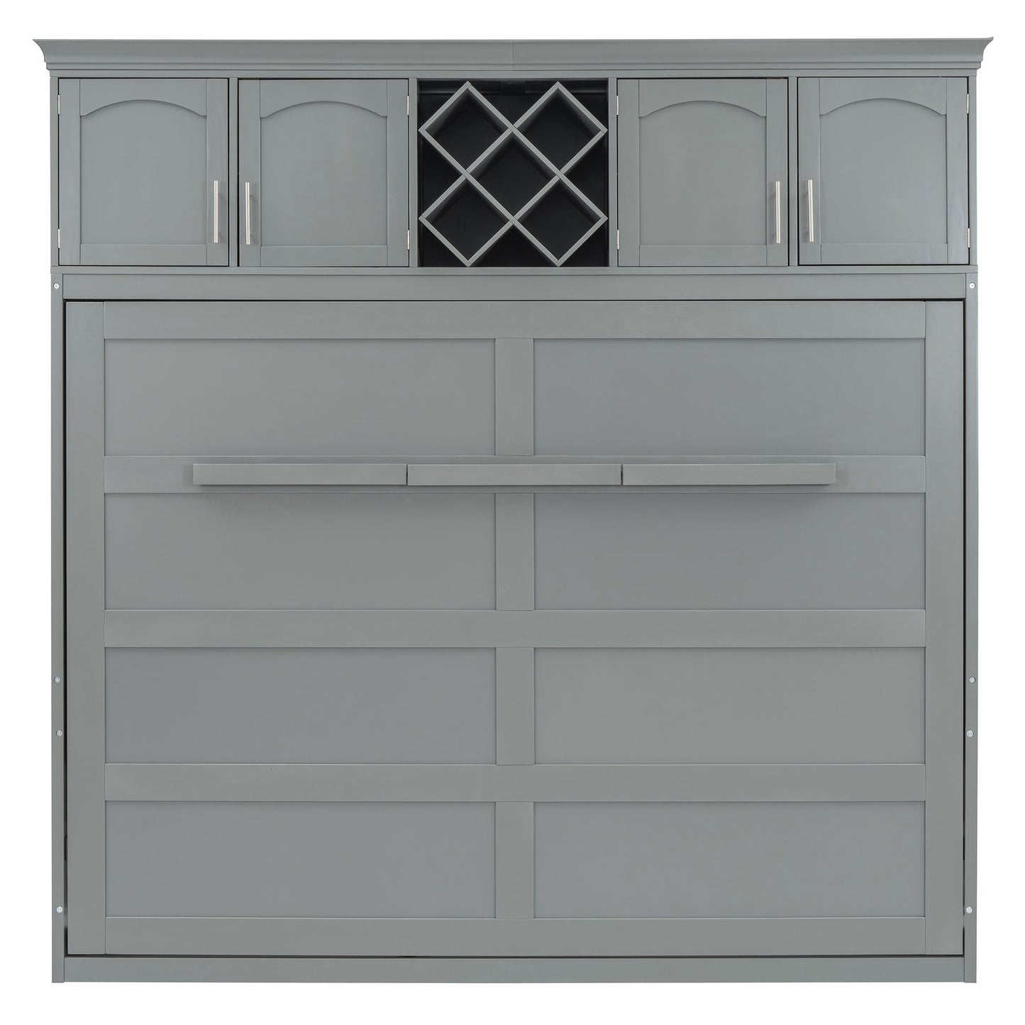Queen Size Murphy Wall Bed With Top Cabinets & Wine Rack - Gray