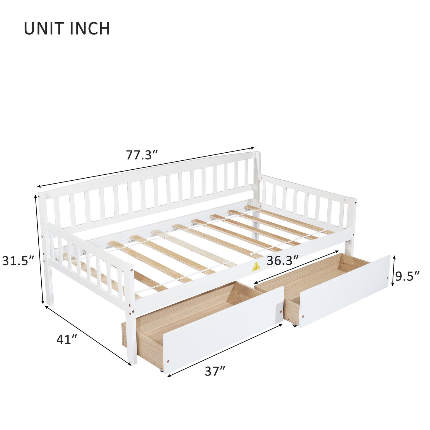 Twin Size Pine Wood Daybed With Two Storage Drawers, Sofa Bed With Bed Platform Of 10 Support Slats - White