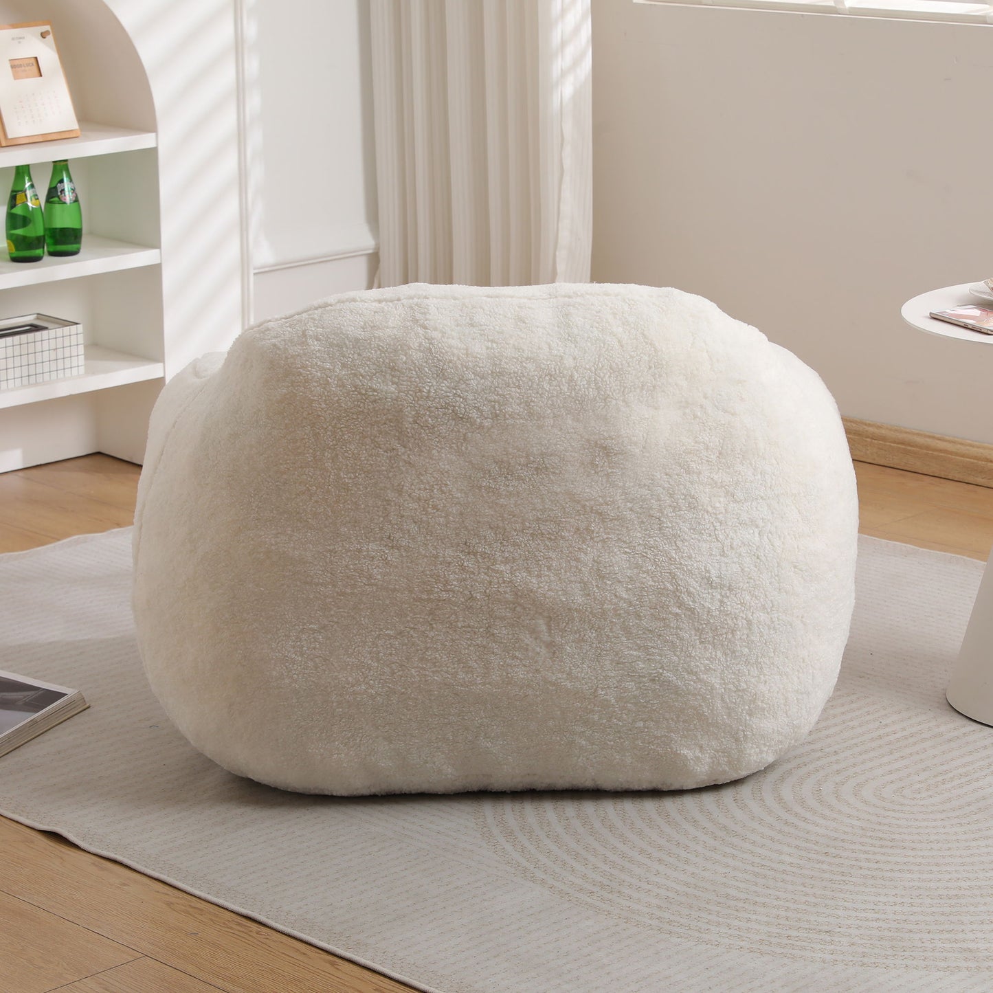 Giant Bean Bag Chair For Adults, Spacious Memory Foam Bean Bag Sofa With Armrests Teddy Fabric, Comfy Seating For Living Room Or Bedroom - Off White