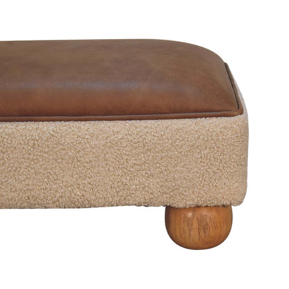 Vintage Leather Boucle Ball Footstool - Brown