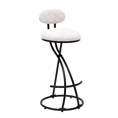Round Print Bar Stools (Set of 2) Metal Upholstered Chairs For Kitchen Island & Dining Rooms - Black & White Print