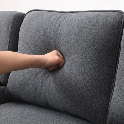 4 Seater Modern Linen Sofa With Armrest Pockets And 4 Pillows, Minimalist Style Couch - Dark Gray