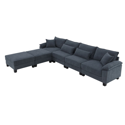 Wide Seat Modular Sectional Bed Sleeper Couch Set With Armrest Pillow 6 Seat, Free Combination Sofa With Ottomans Oversized - Gray
