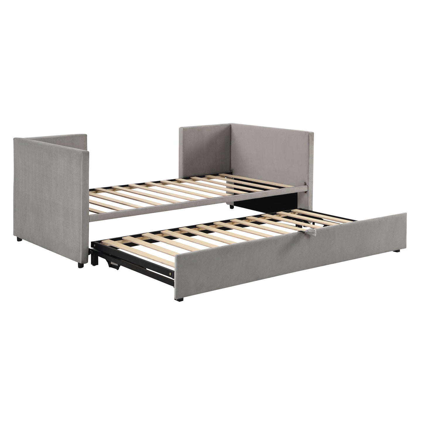Twin Size Upholstered Daybed With Pop Up Trundle - Gray