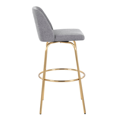 Toriano - Contemporary Fixed Height Barstool With Swivel And Round Footrest (Set of 2) - Gray / Gold