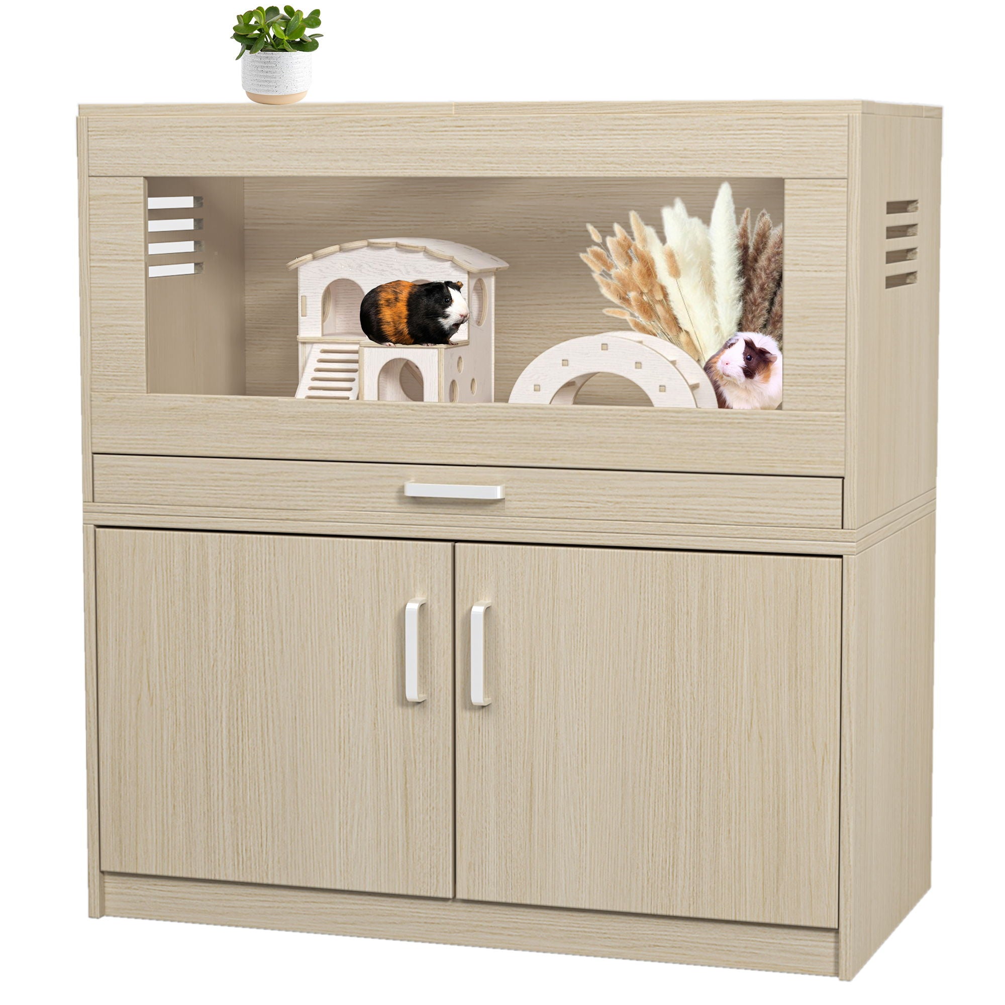 Hamster Cage, Rat Cage Wood With Independent Storage Cabinet, House For Ch