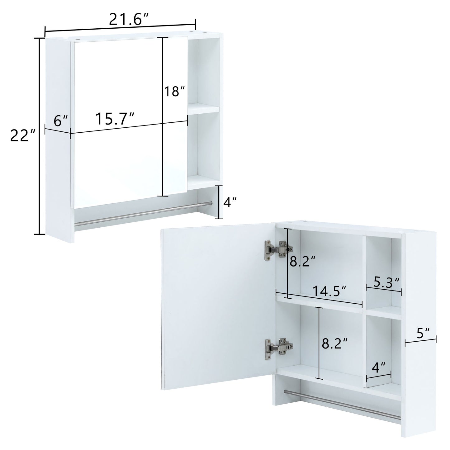 Wall Mounted Bathroom Storage Cabinet With Mirror Door, Medicine Cabinet, Over The Toilet Storage Cabinet With Shelves And Towel Rack - White