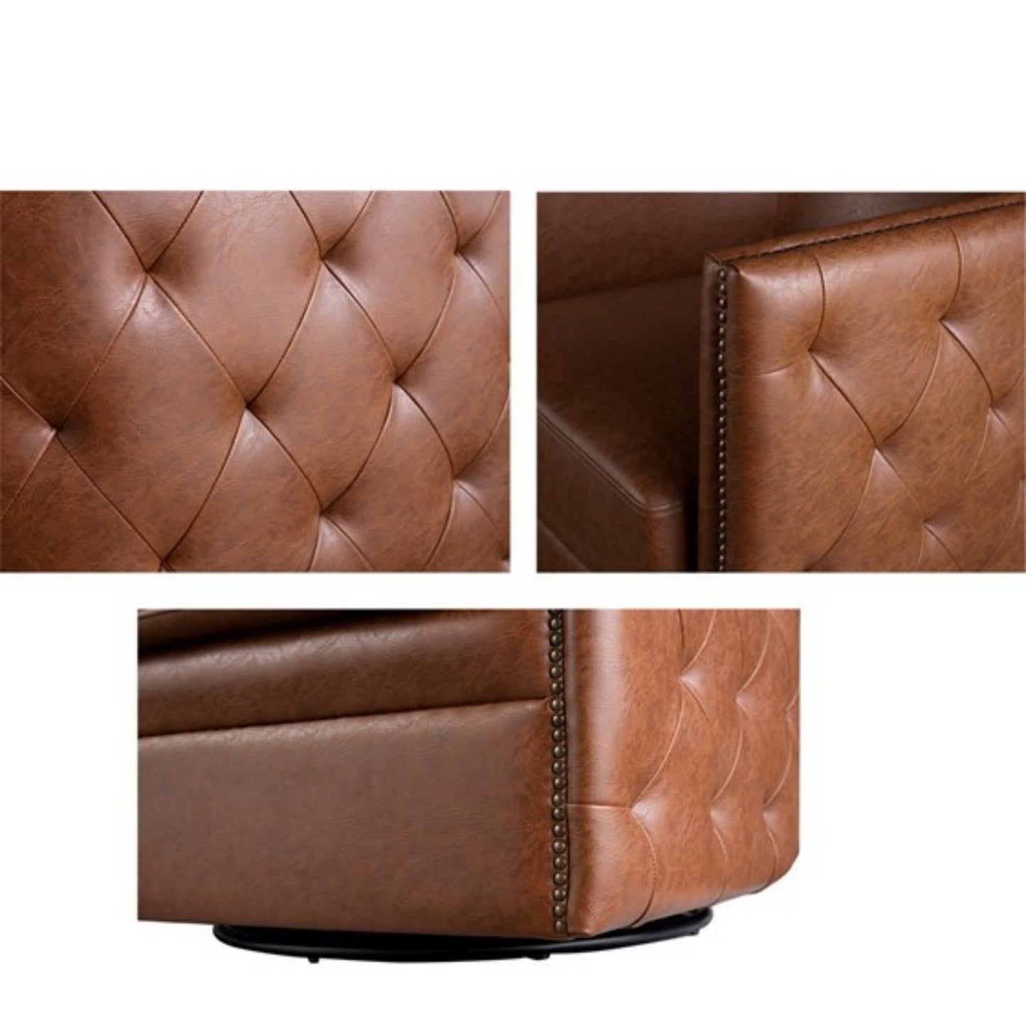 Tufted Barrel Swivel Chair With 360 Degree Swivel Functionality - Brown