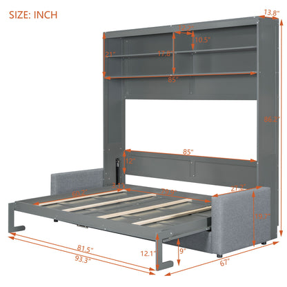 Queen Size Murphy Wall Bed With Sofa - Gray