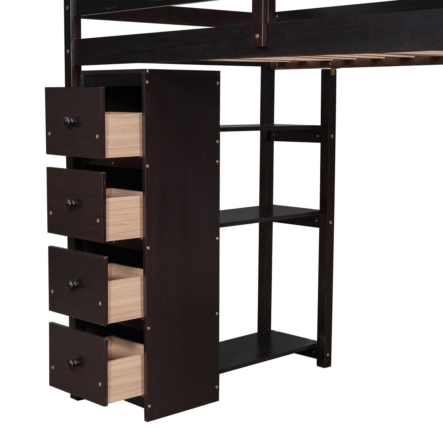 Twin Size Loft Bed With Storage Drawers, Desk And Stairs With Shelves - Espresso
