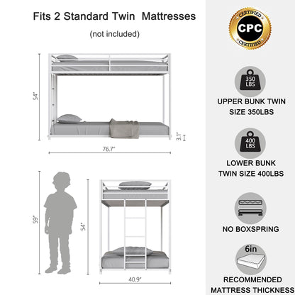 Adam - Twin Over Twin Metal Bunk Bed - White