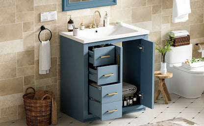 Bathroom Vanity With Ceramic Sink Combo, Frame Bathroom Storage Cabinet, Freestanding Vanity Set With 3 Drawers & Soft Closing Doors - Indigo