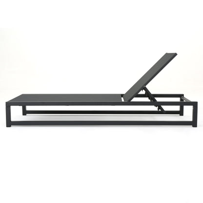 Chaise Lounge (Set of 2), Outdoor Patio Lounge Chairs With 5 Reclining Positions - Black / Gray