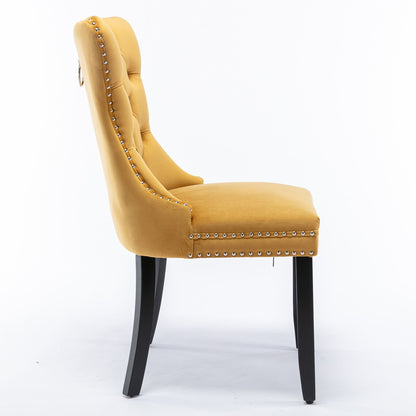 Nikki - Modern, High-End Tufted Solid Wood Contemporary Velvet Upholstered Dining Chair With Wood Legs Nailhead Trim (Set of 2) - Gold