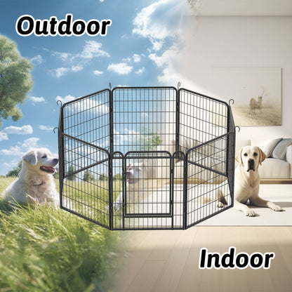 53.94" 8 Panels Heavy Duty Metal Playpen With Door, Dog Fence Pet Exercise Pen For Outdoor, Indoor - Black
