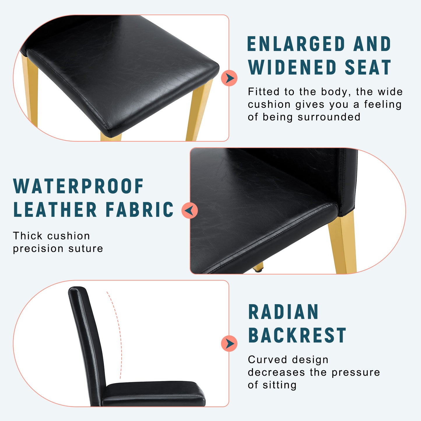 (Set of 4) Backrest Chairs With Gold Metal Legs A Perfect Pairing, Ideal For Minimalist And Modern Home Decor Styles - Black / Gold