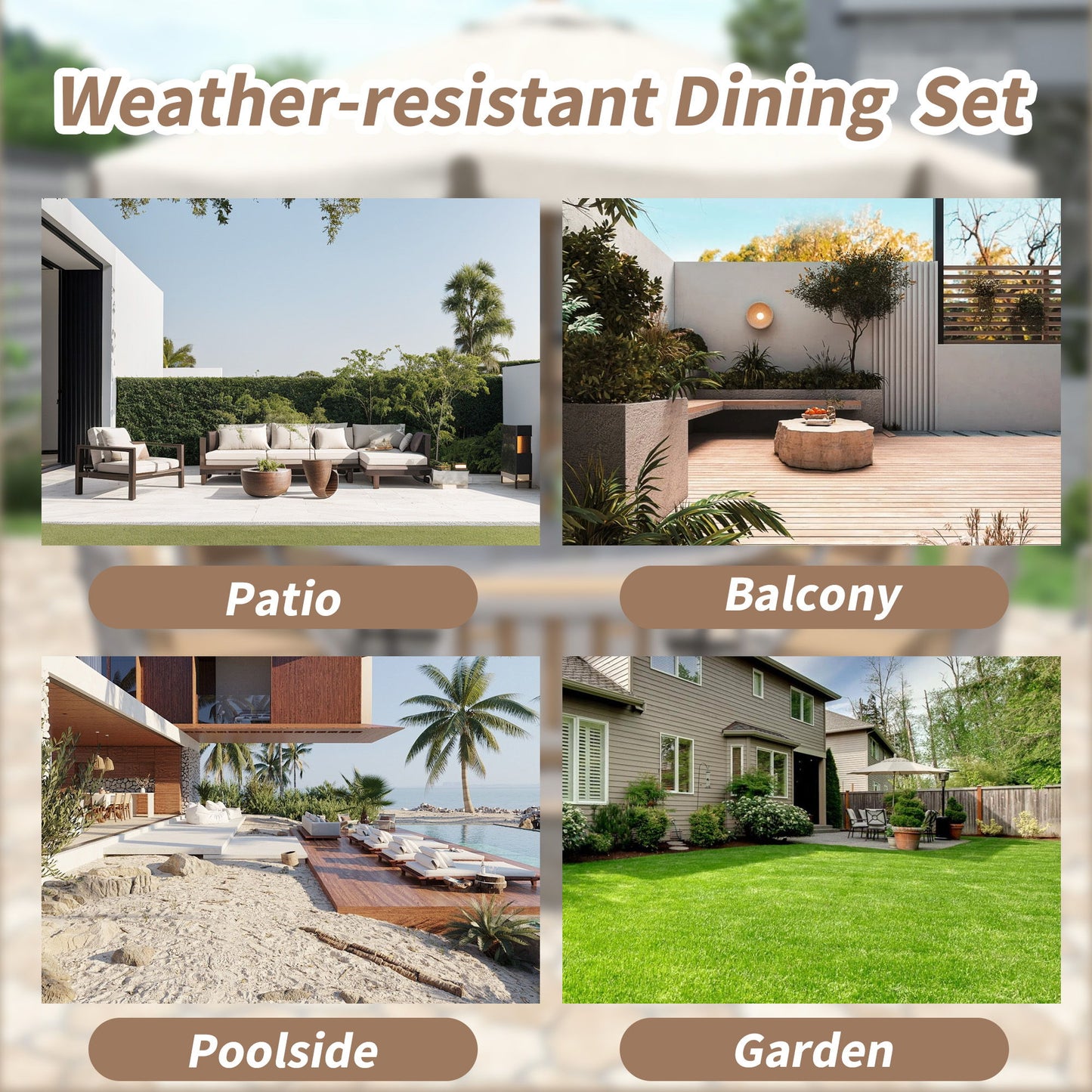 Outdoor Dinning Set 4 Person Outdoor Wooden Dinning Set With An Umbrella Hole And Removable Cushions For Patio, Backyard, Garden - Antique Gray