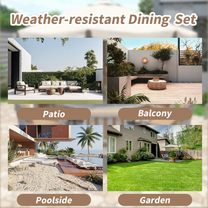 Outdoor Dinning Set 4 Person Outdoor Wooden Dinning Set With An Umbrella Hole And Removable Cushions For Patio, Backyard, Garden - Antique Gray