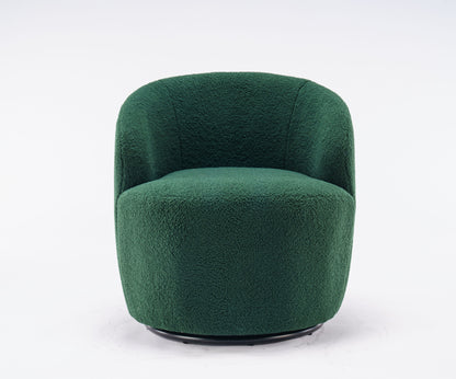 Teddy Fabric Swivel Accent Armchair Barrel Chair With Black Powder Coating Metal Ring - Dark Green