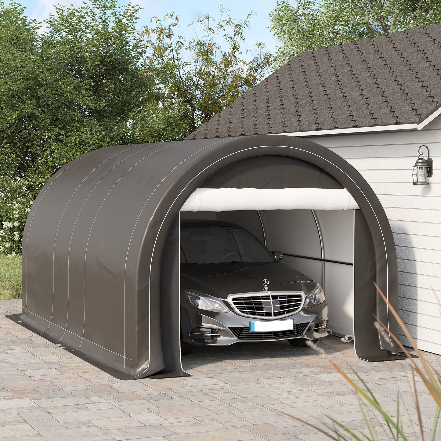 Outsunny - 10' x 16' Carport, Heavy Duty Portable Garage Storage Tent With Large Zippered Door, Anti-Uv Pe Canopy Cover For Car, Truck, Boat, Motorcycle, Bike, Garden Tools, Outdoor Work - Gray