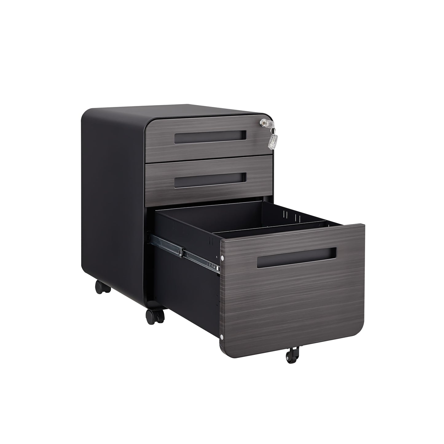 3 Drawer Mobile File Cabinet Under Desk Office, Simple Style Versatile Storage Cabinet, 5 Wheel Design Anti-Tilting Cold Rolled Steel Waterproof Moisture-Proof - Black