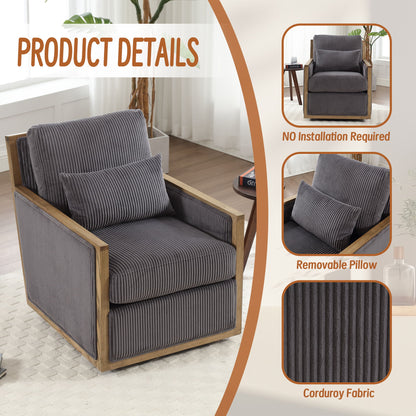 Swivel Barrel Chair, Comfy Accent Sofa Chair With 360 Degree Rotation And Hardwood Frame - Dark Gray