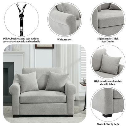 Modern Chenille Oversized Armchair, Chair And A Half, Single Sofa For Bedroom, Living Room, Wide - Light Gray