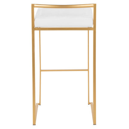 Fuji - Contemporary / Glam Stackable Barstool (Set of 2) - Gold / White