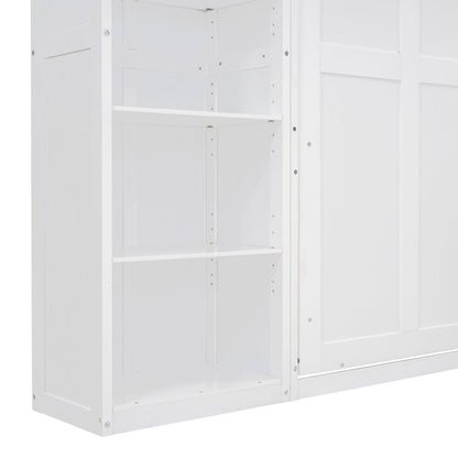 Full Size Murphy Wall Bed With Shelves - White