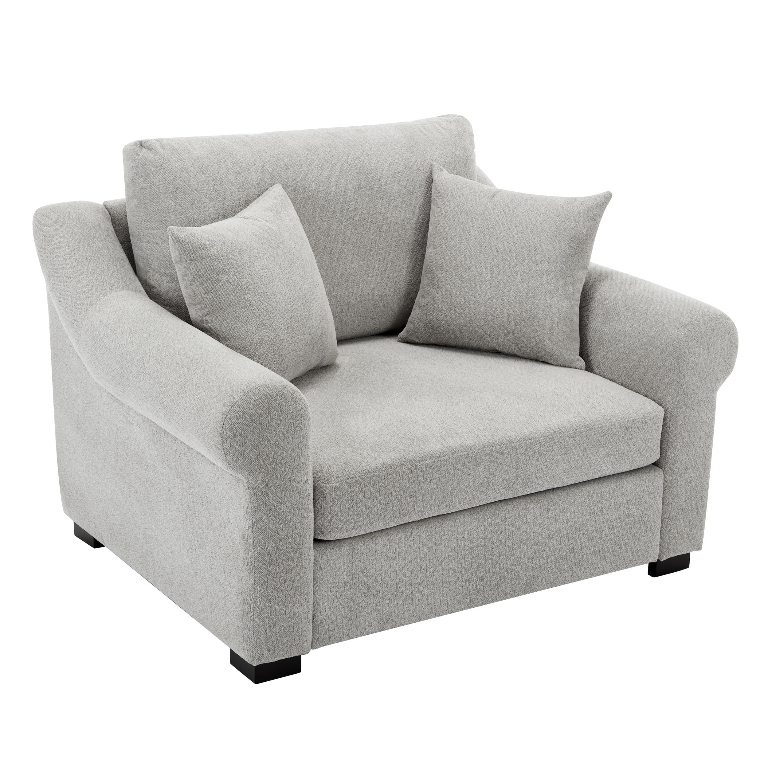 Modern Chenille Oversized Armchair, Chair And A Half, Single Sofa For Bedroom, Living Room, Wide - Light Gray