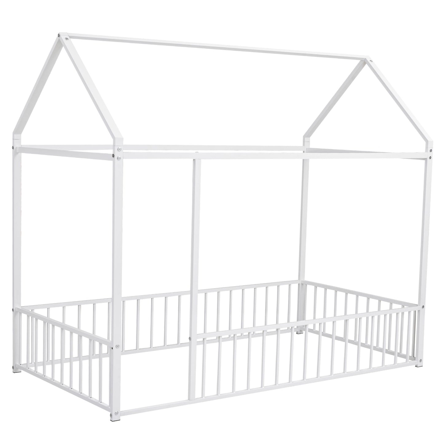 Twin Size Bed House Bed Frame With Fence - White