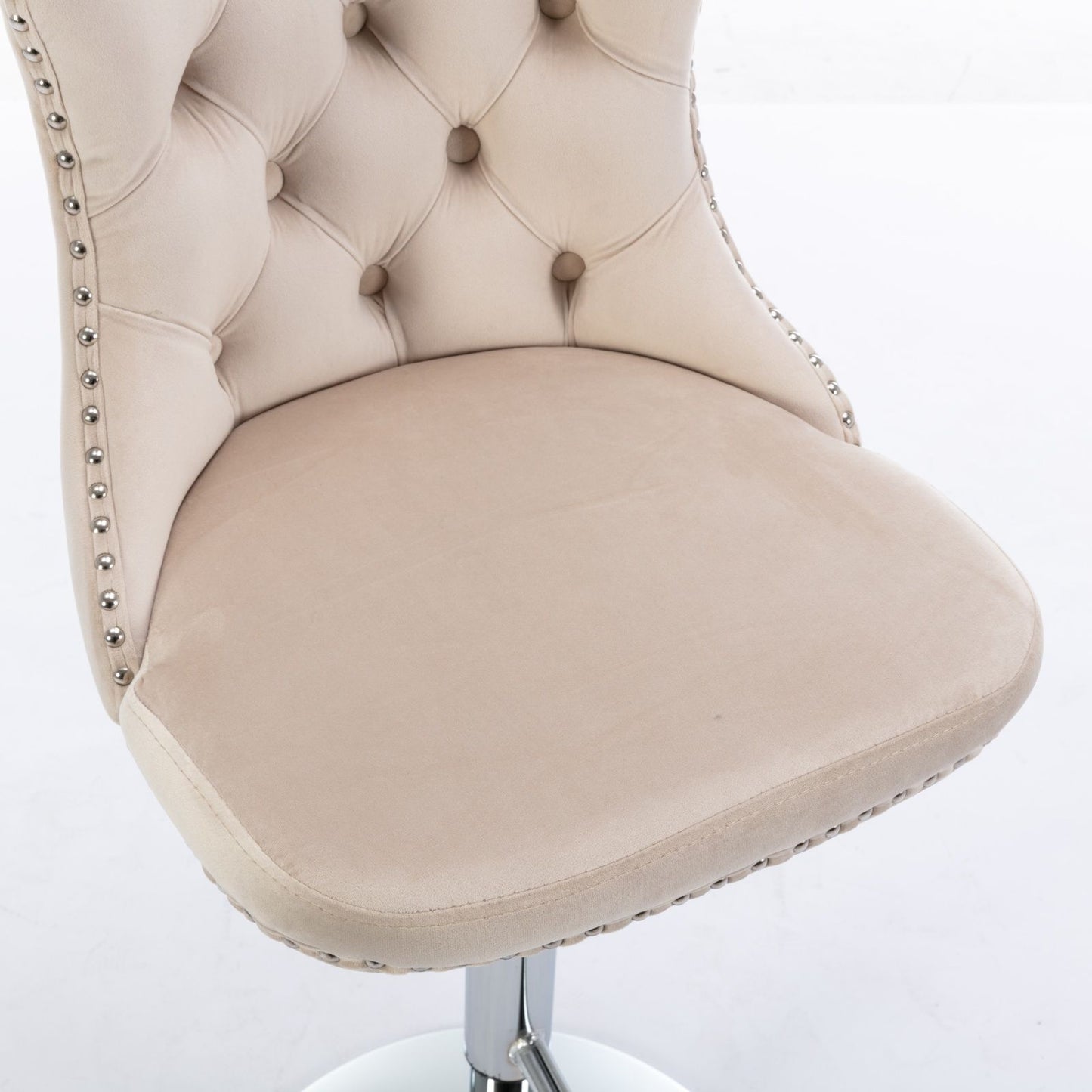 Swivel Velvet Barstools Adjusatble Seat Height From 25-33", Modern Upholstered Chrome Base Bar Stools With Backs Comfortable Tufted For Home Pub And Kitchen Island (Set of 2) - Beige