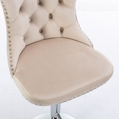 Swivel Velvet Barstools Adjusatble Seat Height From 25-33", Modern Upholstered Chrome Base Bar Stools With Backs Comfortable Tufted For Home Pub And Kitchen Island (Set of 2) - Beige