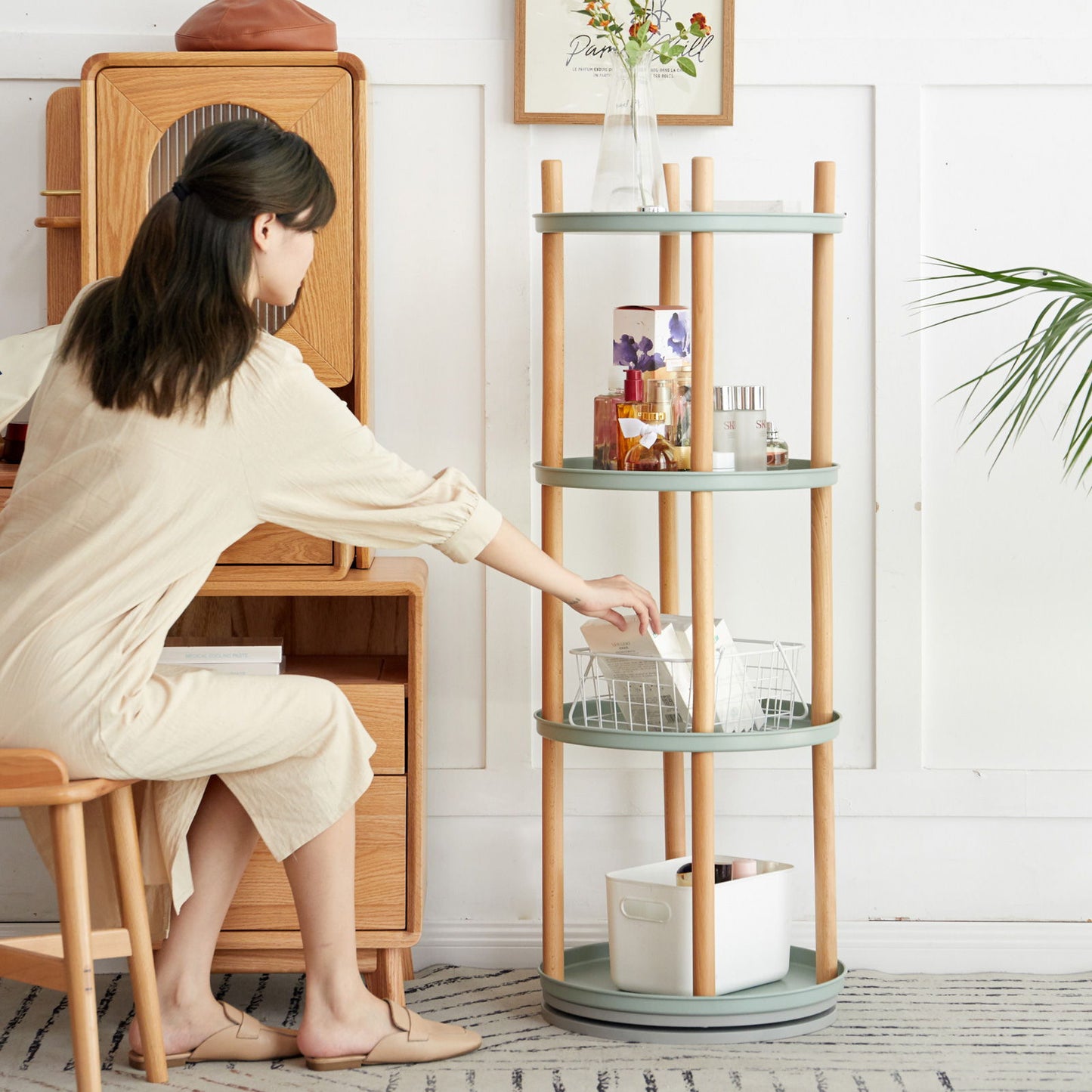 Storage Shelf, 360ÔøΩÔøΩÔøΩÔøΩÔøΩÔøΩÔøΩÔøΩÔøΩÔøΩÔøΩÔøΩÔøΩÔøΩÔøΩ Rotating Bookshelf, 4 Tier Bookcase With Large-Capacity Storage Space, Multifunctional Storage Rack, Compact Design For Living Room - Natural