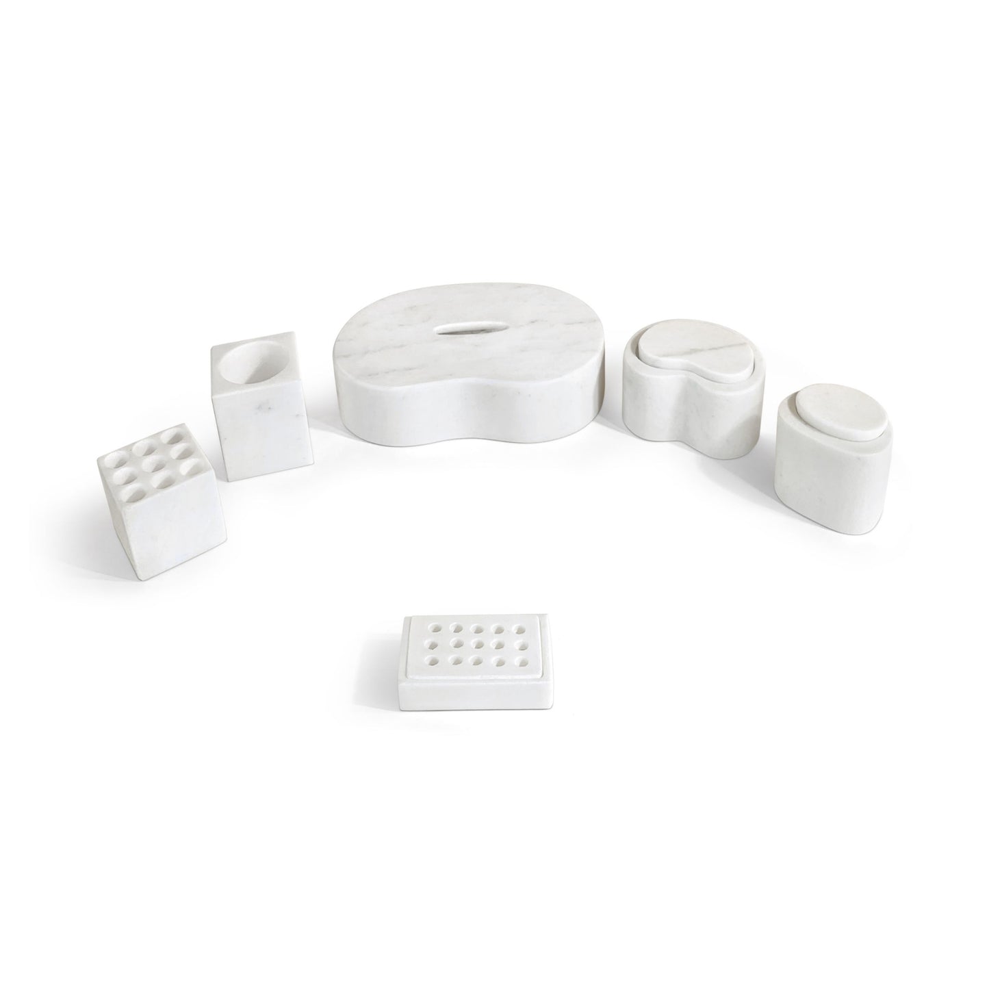 Marble Bathroom Accessories Set - Natural Stone - White / Natural