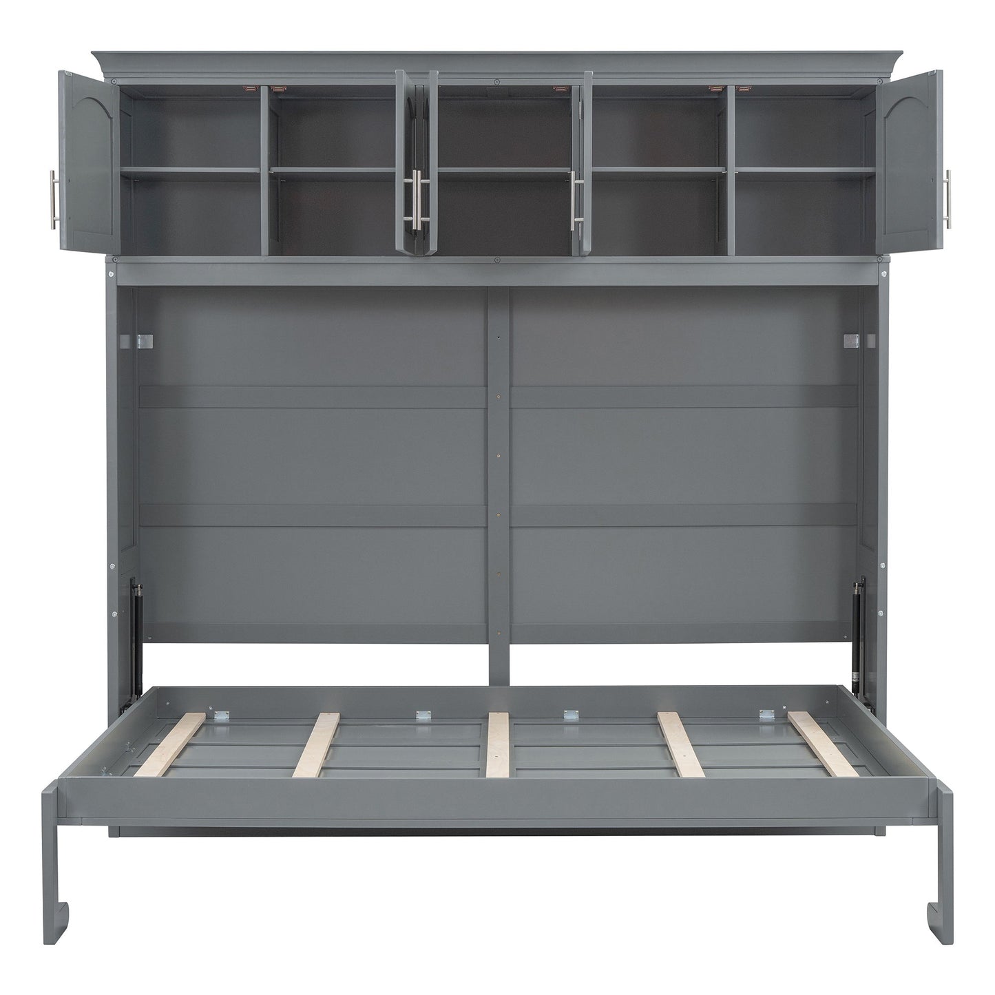Queen Size Murphy Modern Bed With Top Cabinets For Space Saving And Comfort - Gray