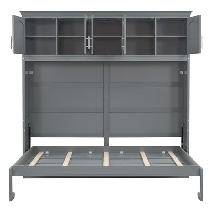 Queen Size Murphy Modern Bed With Top Cabinets For Space Saving And Comfort - Gray