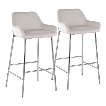 Daniella - Contemporary Fixed Height Bar Stool (Set of 2) - Chrome / White