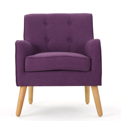 Modern Arm Chair With Tufted Back Fabric And Birch Wood Legs - Purple