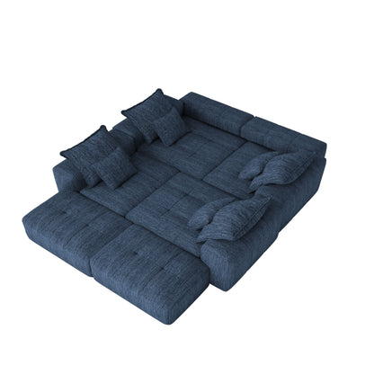 Modern Oversized Modular Sectional Sofa, Sparkling Chenille Fabric Soft Cushion Sofa With 8 Pillows, 8 Pieces Diy Combination Tufted Sofa, No Assembly Required - Blue