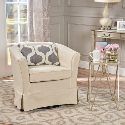 Glitter - Upholstered Swivel Chair With Loose Cover And Curved Back - Natural