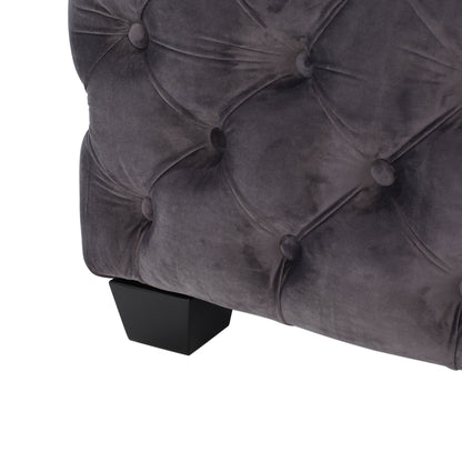 Modern Glam Velvet Ottoman With Button Tufted Diamond Stitch Design - Gray