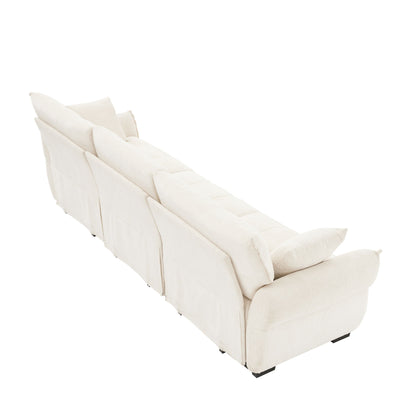Modern 3 Seater Sofa Set & Pillows Frame, Textured Cover, High Rebound Cushions - White